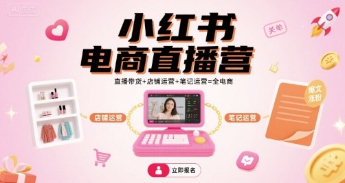 小红书电商直播营，直播带货+店铺运营+笔记运营=全电商凯哥轻创网-轻创网-创业网-网创项目资源站-副业项目-创业项目-搞钱项目凯哥轻创网