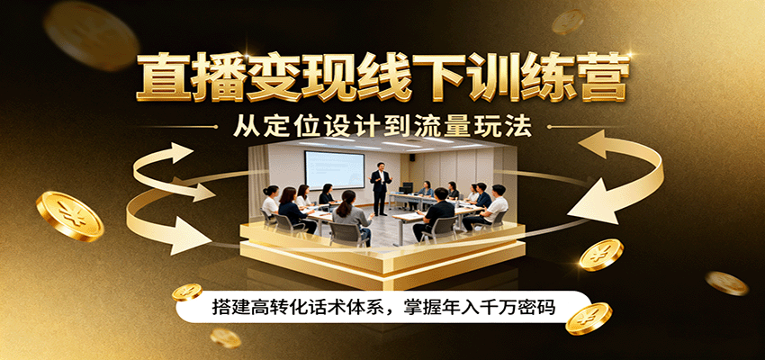 直播变现线下训练营，从定位设计到流量玩法，搭建高转化话术体系，掌握年入千万密码凯哥轻创网-轻创网-创业网-网创项目资源站-副业项目-创业项目-搞钱项目凯哥轻创网