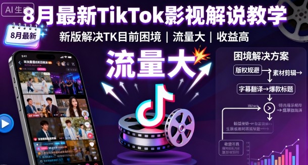 8月最新TikTok影视解说教学，新版解决TK目前困境，流量大，收益高凯哥轻创网-轻创网-创业网-网创项目资源站-副业项目-创业项目-搞钱项目凯哥轻创网