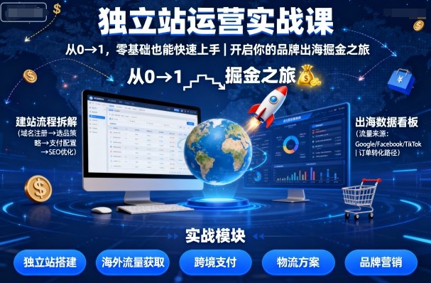 独立站运营实战课，​从0到1，零基础也能快速上手，开启你的品牌出海掘金之旅凯哥轻创网-轻创网-创业网-网创项目资源站-副业项目-创业项目-搞钱项目凯哥轻创网