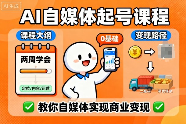 AI自媒体起号课程，0基础小白两周学会，教你自媒体实现商业变现凯哥轻创网-轻创网-创业网-网创项目资源站-副业项目-创业项目-搞钱项目凯哥轻创网