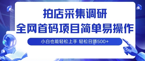 拍店采集调研，全网首码项目，简单易操作， 小白也能轻松上手，多账号操作，轻松日入5张【揭秘】凯哥轻创网-轻创网-创业网-网创项目资源站-副业项目-创业项目-搞钱项目凯哥轻创网