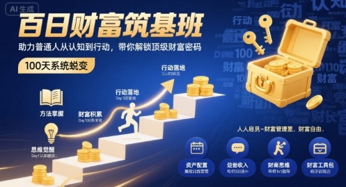 百日财富筑基班，助力普通人从认知到行动，带你解锁顶级财富密码凯哥轻创网-轻创网-创业网-网创项目资源站-副业项目-创业项目-搞钱项目凯哥轻创网