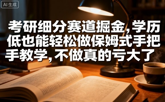 考研细分赛道掘金，日入1k+，学历低也能轻松做保姆式手把手教学，不做真的亏大了【揭秘】凯哥轻创网-轻创网-创业网-网创项目资源站-副业项目-创业项目-搞钱项目凯哥轻创网