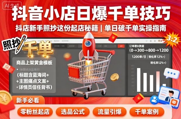 抖音小店日爆千单技巧，抖店新手照抄这份起店秘籍，单日破千单凯哥轻创网-轻创网-创业网-网创项目资源站-副业项目-创业项目-搞钱项目凯哥轻创网