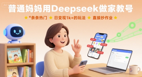 普通妈妈用Deepseek做家教号，条条热门，日变现1k+的玩法，直接抄作业凯哥轻创网-轻创网-创业网-网创项目资源站-副业项目-创业项目-搞钱项目凯哥轻创网