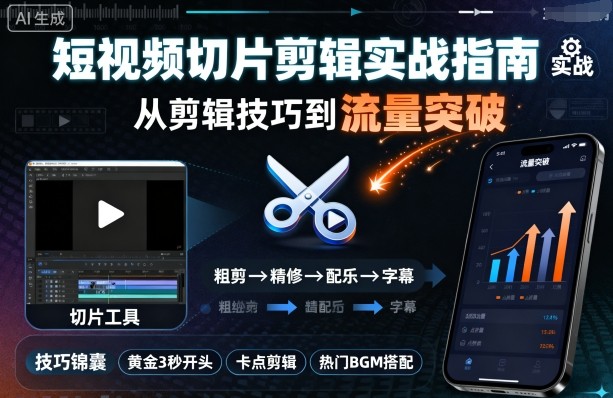 短视频切片剪辑实战指南，从剪辑技巧到流量突破凯哥轻创网-轻创网-创业网-网创项目资源站-副业项目-创业项目-搞钱项目凯哥轻创网