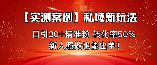 【实测案例】私域新玩法，日引30+精准粉，转化率50%，新人照做也能出单！凯哥轻创网-轻创网-创业网-网创项目资源站-副业项目-创业项目-搞钱项目凯哥轻创网