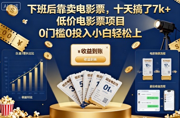 下班后靠卖电影票，十天搞了7k+，低价电影票项目，0门槛0投入小白轻松上手【揭秘】凯哥轻创网-轻创网-创业网-网创项目资源站-副业项目-创业项目-搞钱项目凯哥轻创网