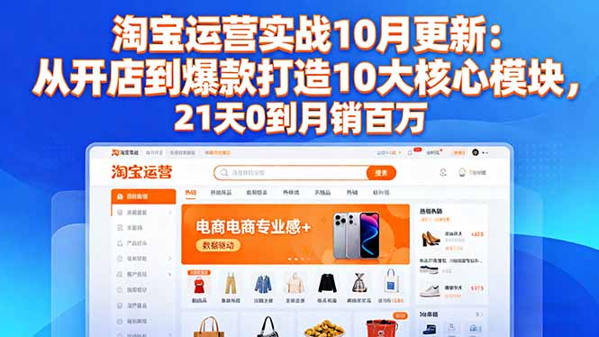 （16403期）淘宝运营实战10月更新：从开店到爆款打造10大核心模块，21天0到月销百万凯哥轻创网-轻创网-创业网-网创项目资源站-副业项目-创业项目-搞钱项目凯哥轻创网