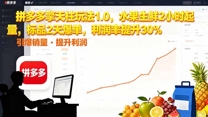 （16429期）拼多多 擎天柱玩法1.0，水果生鲜2小时起量，标品2天爆单，利润率提升30%凯哥轻创网-轻创网-创业网-网创项目资源站-副业项目-创业项目-搞钱项目凯哥轻创网