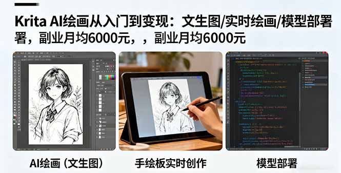 （16222期）Krita AI绘画从入门到变现：文生图/实时绘画/模型部署，副业月均6000元凯哥轻创网-轻创网-创业网-网创项目资源站-副业项目-创业项目-搞钱项目凯哥轻创网