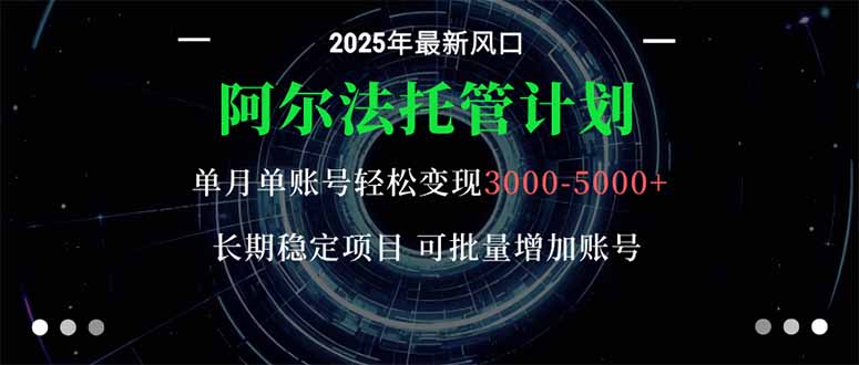 （16360期）阿尔法托管计划 单账号月入3000-5000，长期稳定项目，新手小白轻松上手。凯哥轻创网-轻创网-创业网-网创项目资源站-副业项目-创业项目-搞钱项目凯哥轻创网