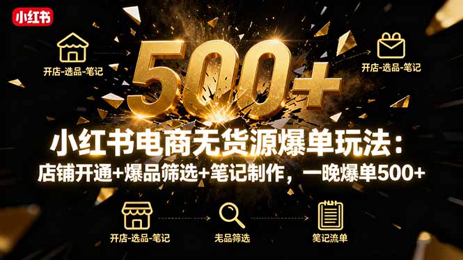 （16256期）小红书电商无货源爆单玩法：店铺开通+爆品筛选+笔记制作，一晚爆单500+凯哥轻创网-轻创网-创业网-网创项目资源站-副业项目-创业项目-搞钱项目凯哥轻创网