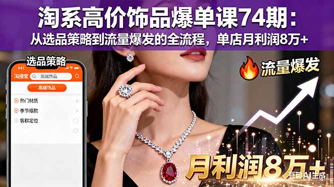 （16351期）淘系高价饰品爆单课74期：从选品策略到流量爆发的全流程，单店月利润8万+凯哥轻创网-轻创网-创业网-网创项目资源站-副业项目-创业项目-搞钱项目凯哥轻创网