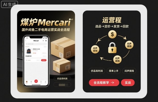 煤炉Mercari国外闲鱼二手电商运营实战全流程，仿品高利润，简单上手，闷声搞钱凯哥轻创网-轻创网-创业网-网创项目资源站-副业项目-创业项目-搞钱项目凯哥轻创网