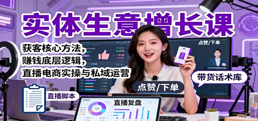 实体生意增长课：获客核心方法，赚钱底层逻辑，直播电商实操与私域运营凯哥轻创网-轻创网-创业网-网创项目资源站-副业项目-创业项目-搞钱项目凯哥轻创网