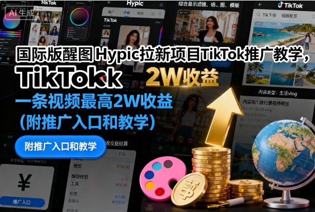 国际版醒图Hypic拉新项目TikTok推广教学，一条视频最高2W收益（附推广入口和教学）凯哥轻创网-轻创网-创业网-网创项目资源站-副业项目-创业项目-搞钱项目凯哥轻创网