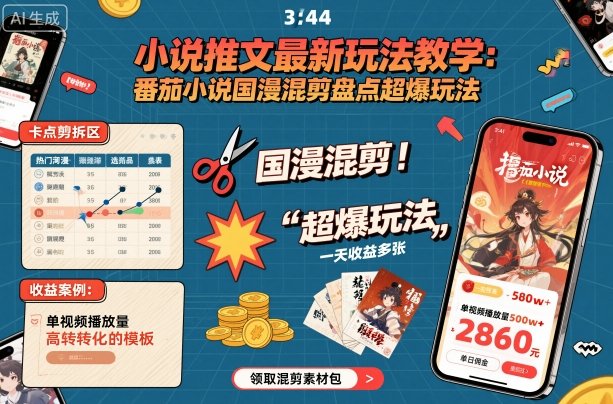 小说推文最新玩法教学，番茄小说国漫混剪盘点超爆玩法，全程干货，一天收益多张凯哥轻创网-轻创网-创业网-网创项目资源站-副业项目-创业项目-搞钱项目凯哥轻创网