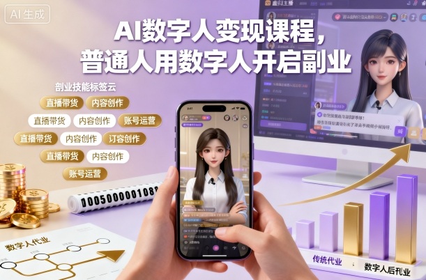 AI数字人变现课程，普通人用数字人开启副业凯哥轻创网-轻创网-创业网-网创项目资源站-副业项目-创业项目-搞钱项目凯哥轻创网