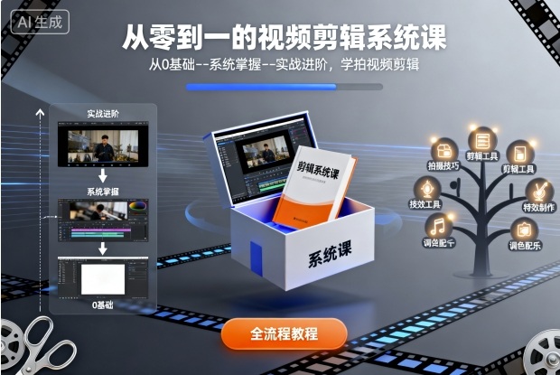 从零到一的视频剪辑系统课，从0基础–系统掌握–实战进阶，学拍视频剪辑凯哥轻创网-轻创网-创业网-网创项目资源站-副业项目-创业项目-搞钱项目凯哥轻创网