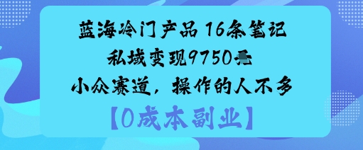 蓝海冷门产品：16条笔记私域变现9750米小众赛道，操作的人不多凯哥轻创网-轻创网-创业网-网创项目资源站-副业项目-创业项目-搞钱项目凯哥轻创网