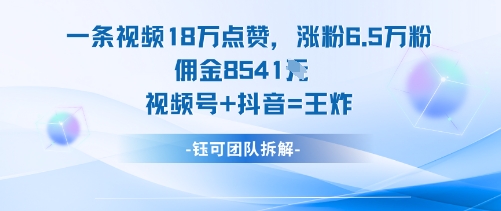 一条视频18W点赞，涨粉6.5W粉佣金8541米，视频号+抖音=王炸凯哥轻创网-轻创网-创业网-网创项目资源站-副业项目-创业项目-搞钱项目凯哥轻创网