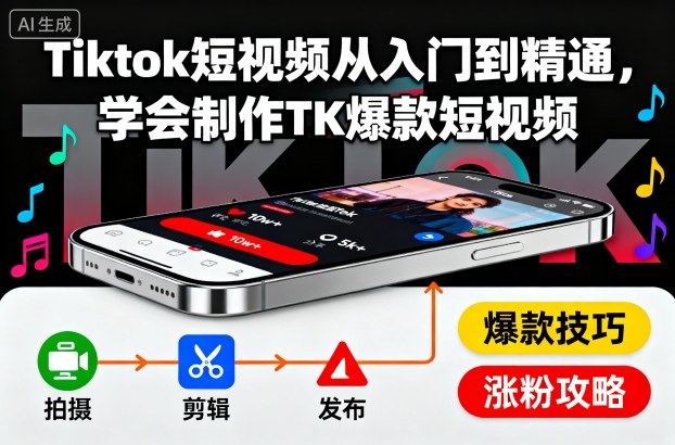 Tiktok短视频从入门到精通，学会制作TK爆款短视频凯哥轻创网-轻创网-创业网-网创项目资源站-副业项目-创业项目-搞钱项目凯哥轻创网