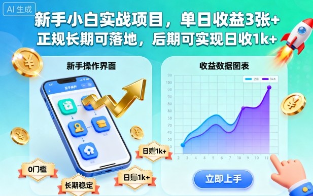 新手小白实战项目，单日收益3张+，正规长期可落地，后期可实现日收1k+【揭秘】凯哥轻创网-轻创网-创业网-网创项目资源站-副业项目-创业项目-搞钱项目凯哥轻创网