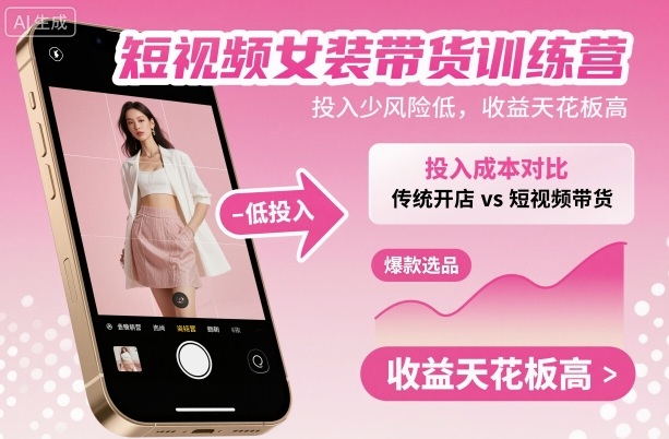 短视频女装带货训练营，投入少风险低，收益天花板高凯哥轻创网-轻创网-创业网-网创项目资源站-副业项目-创业项目-搞钱项目凯哥轻创网