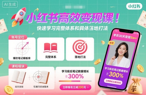 小红书高效变现课，快速学习小红书完整体系和具体落地打法凯哥轻创网-轻创网-创业网-网创项目资源站-副业项目-创业项目-搞钱项目凯哥轻创网