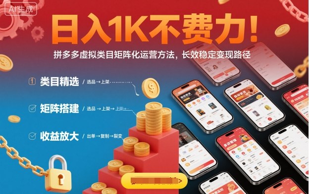日入1K不费力！拼多多虚拟类目矩阵化运营方法，长效稳定变现路径凯哥轻创网-轻创网-创业网-网创项目资源站-副业项目-创业项目-搞钱项目凯哥轻创网