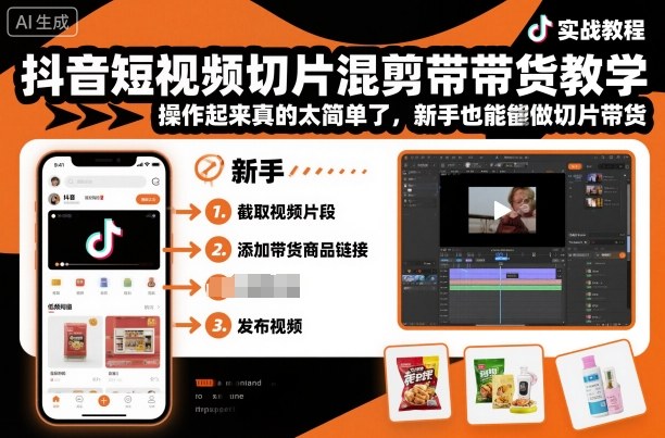 抖音短视频切片混剪带货教学，操作起来真的太简单了，新手也能做切片带货凯哥轻创网-轻创网-创业网-网创项目资源站-副业项目-创业项目-搞钱项目凯哥轻创网