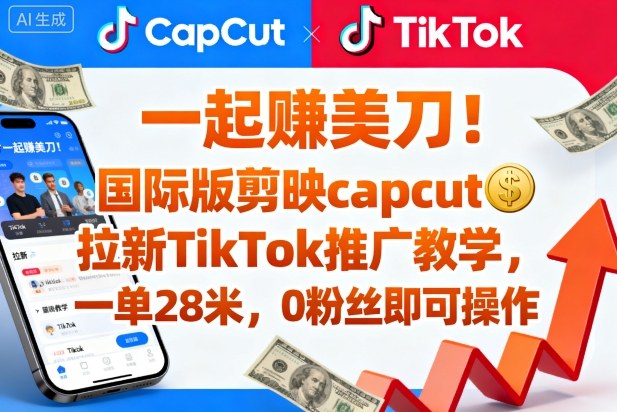 一起賺美刀！国际版剪映capcut拉新TikTok推广教学，一单28米，0粉丝即可操作（附推广入口和教学）凯哥轻创网-轻创网-创业网-网创项目资源站-副业项目-创业项目-搞钱项目凯哥轻创网