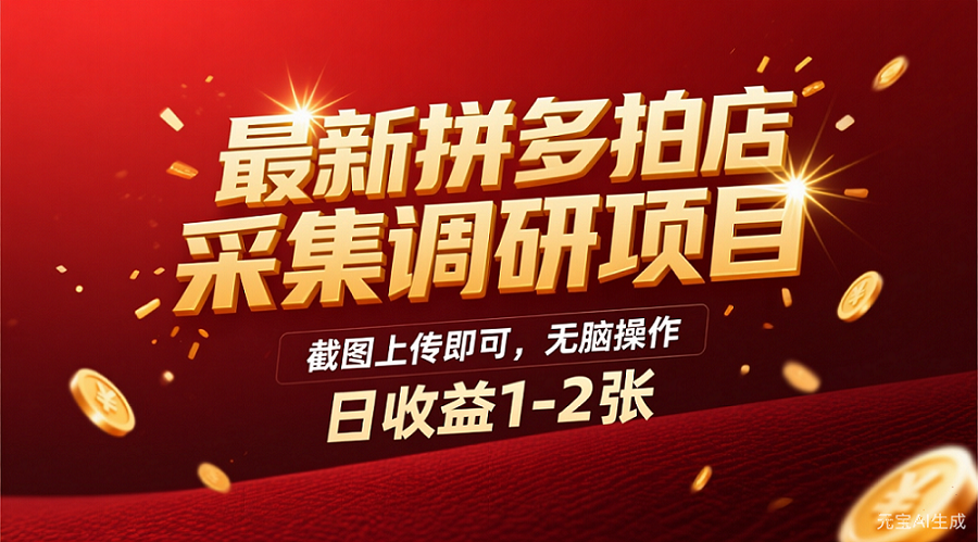 最新拼多多拍店采集调研项目，截图上传即可，无脑操作，日收益1-2张凯哥轻创网-轻创网-创业网-网创项目资源站-副业项目-创业项目-搞钱项目凯哥轻创网