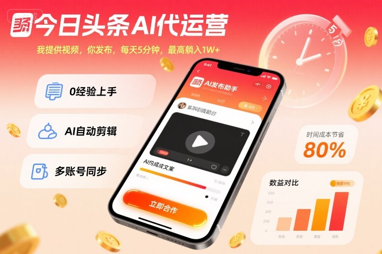 今日头条AI代运营，我提供视频，你发布，每天5分钟，最高躺入1W+【揭秘】凯哥轻创网-轻创网-创业网-网创项目资源站-副业项目-创业项目-搞钱项目凯哥轻创网