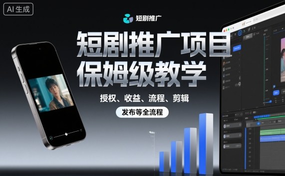 短剧推广项目保姆级教学，授权、收益、流程、剪辑，发布等全流程凯哥轻创网-轻创网-创业网-网创项目资源站-副业项目-创业项目-搞钱项目凯哥轻创网