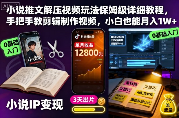 小说推文解压视频玩法保姆级详细教程，手把手教剪辑制作视频，小白也能月入1W+凯哥轻创网-轻创网-创业网-网创项目资源站-副业项目-创业项目-搞钱项目凯哥轻创网