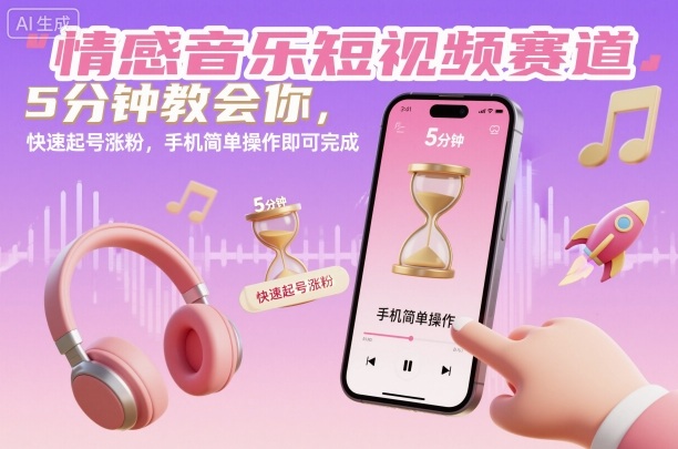 情感音乐短视频赛道，5分钟教会你，快速起号涨粉，手机简单操作即可完成凯哥轻创网-轻创网-创业网-网创项目资源站-副业项目-创业项目-搞钱项目凯哥轻创网