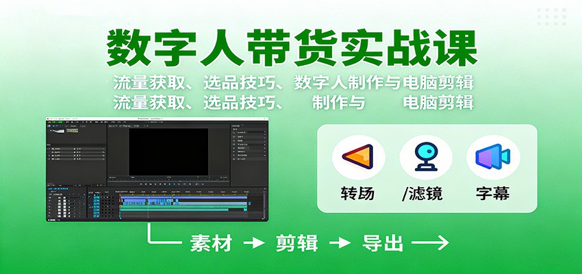 数字人变现实战课：流量获取、选品技巧、数字人制作与电脑剪辑凯哥轻创网-轻创网-创业网-网创项目资源站-副业项目-创业项目-搞钱项目凯哥轻创网
