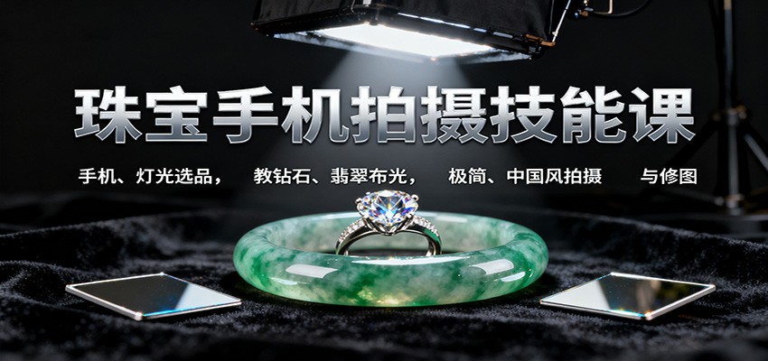 珠宝手机拍摄技能课:手机、 灯光选品，教钻石、翡翠布光，极简、中国风拍摄与修图凯哥轻创网-轻创网-创业网-网创项目资源站-副业项目-创业项目-搞钱项目凯哥轻创网