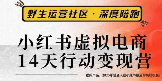 小红书虚拟电商14天变现训练营3.0，​虚拟产品，2025年普通人在小红书最后的搞钱机会凯哥轻创网-轻创网-创业网-网创项目资源站-副业项目-创业项目-搞钱项目凯哥轻创网