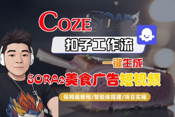Coze扣子智能体工作流一键生成“SORA2美食广告“短视频，全流程保姆级教学凯哥轻创网-轻创网-创业网-网创项目资源站-副业项目-创业项目-搞钱项目凯哥轻创网