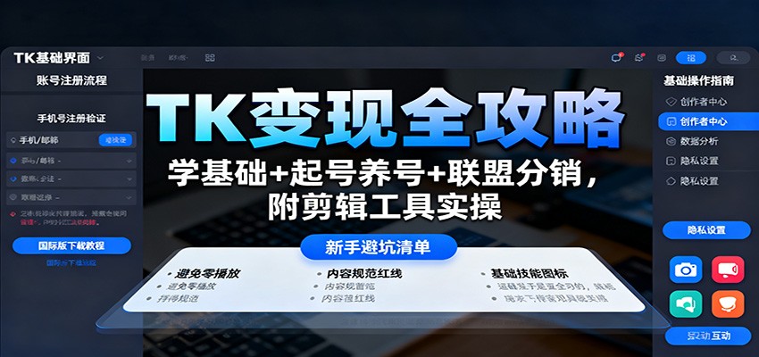 TK变现全攻略：学基础+起号养号+联盟分销，附剪辑工具实操凯哥轻创网-轻创网-创业网-网创项目资源站-副业项目-创业项目-搞钱项目凯哥轻创网