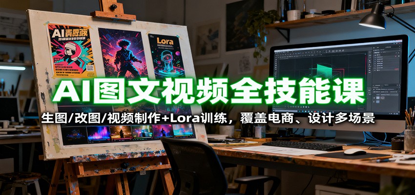 AI图文视频全技能课：生图/改图/视频制作+Lora训练，覆盖电商 、设计多场景凯哥轻创网-轻创网-创业网-网创项目资源站-副业项目-创业项目-搞钱项目凯哥轻创网