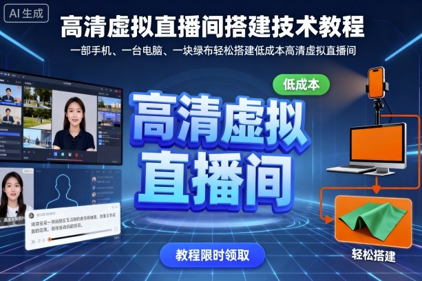 高清虚拟直播间搭建技术教程，一部手机、一台电脑、一块绿布轻松搭建低成本高清虚拟直播间凯哥轻创网-轻创网-创业网-网创项目资源站-副业项目-创业项目-搞钱项目凯哥轻创网
