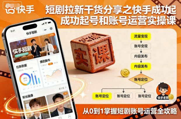 短剧拉新干货分享之快手成功起号和账号运营实操课凯哥轻创网-轻创网-创业网-网创项目资源站-副业项目-创业项目-搞钱项目凯哥轻创网