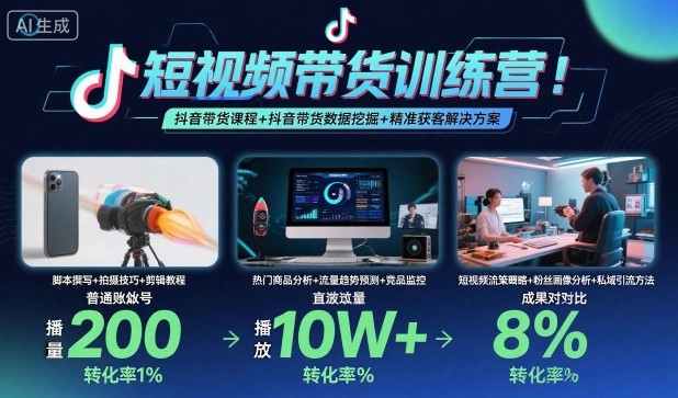 短视频带货训练营，抖音带货课程+抖音带货数据挖掘+精准获客解决方案凯哥轻创网-轻创网-创业网-网创项目资源站-副业项目-创业项目-搞钱项目凯哥轻创网