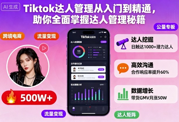 Tiktok达人管理从入门到精通，助你全面掌握达人管理秘籍凯哥轻创网-轻创网-创业网-网创项目资源站-副业项目-创业项目-搞钱项目凯哥轻创网