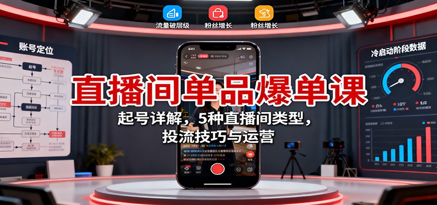 直播间单品爆单课：起号详解，5种直播间类型，投流技巧与运营凯哥轻创网-轻创网-创业网-网创项目资源站-副业项目-创业项目-搞钱项目凯哥轻创网